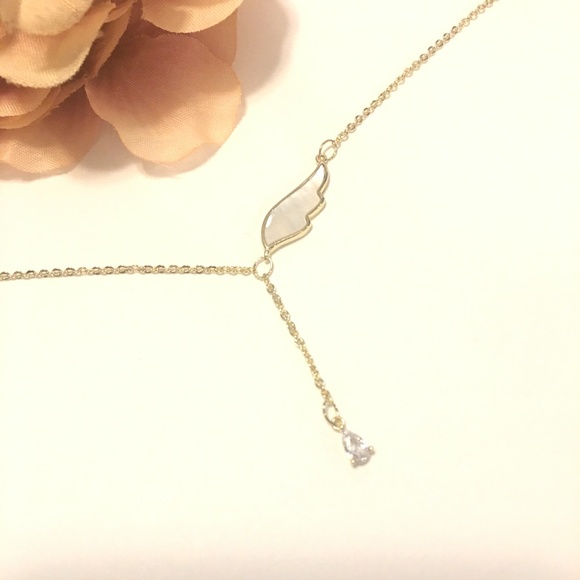 925 Angel Wing Crystal Tassel Necklace - Picture 9 of 13